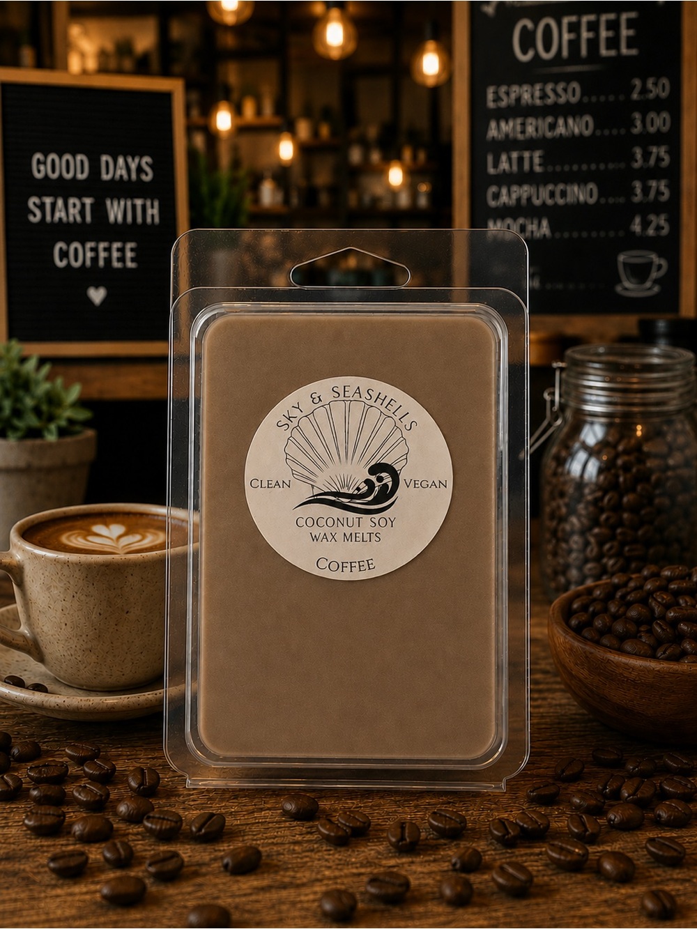 Hand Crafted “Coffee” Scented Wax Melts/Coconut Soy Wax Seashells